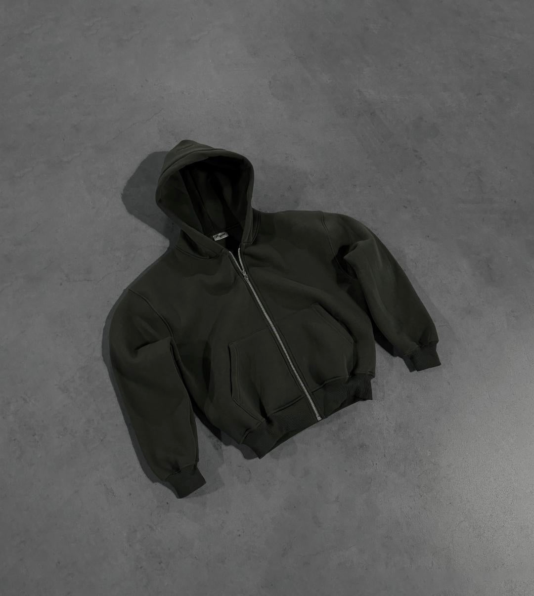 Military green zip hoodie