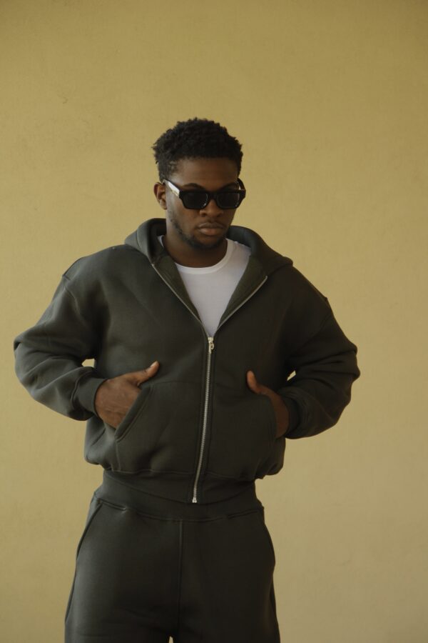 Military green zip hoodie