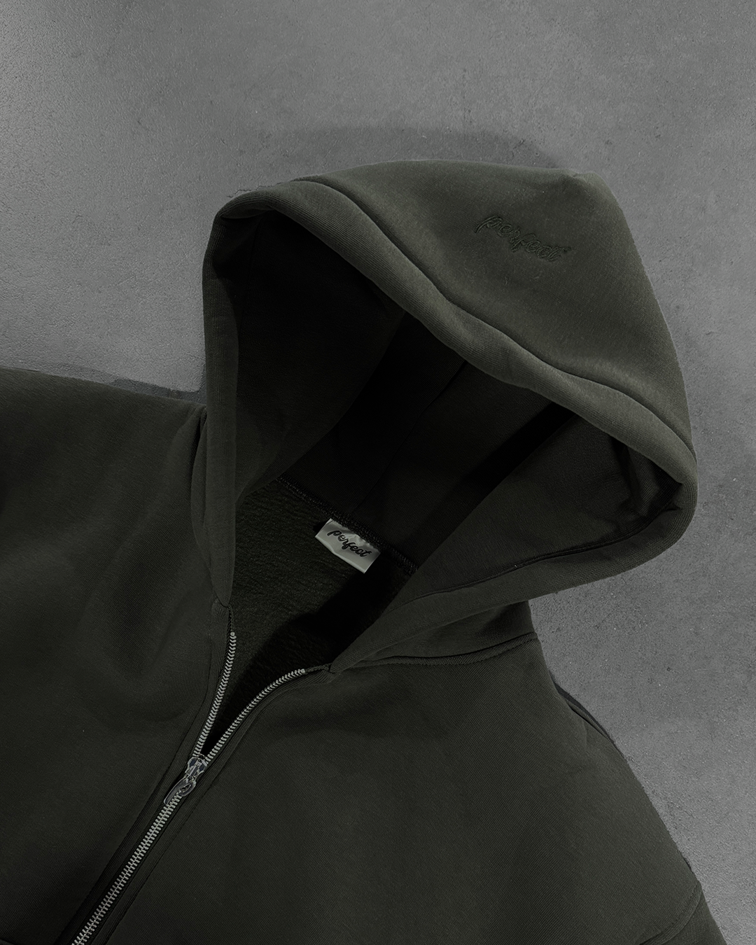 Military green zip hoodie